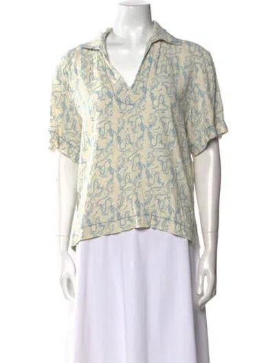 Pre-owned Sandro Patterned V-neck Blouse In Yellow