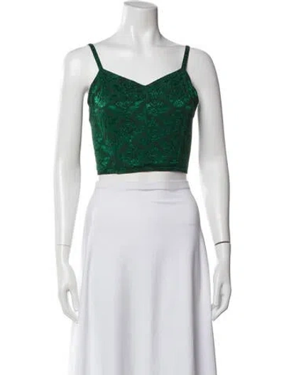 Pre-owned Sandro Patterned V-neck Crop Top In Green
