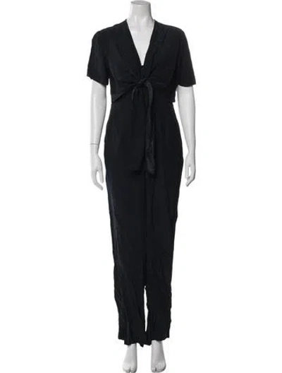 Pre-owned Sandro Patterned V-neck Jumpsuit In Black