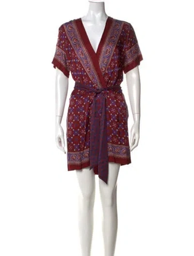 Pre-owned Sandro Patterned V-neck Jumpsuit In Burgundy