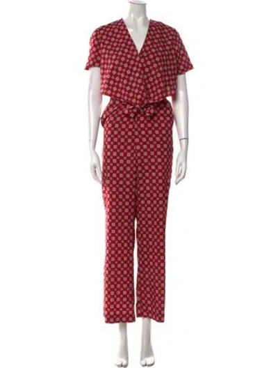 Pre-owned Sandro Patterned V-neck Jumpsuit In Red