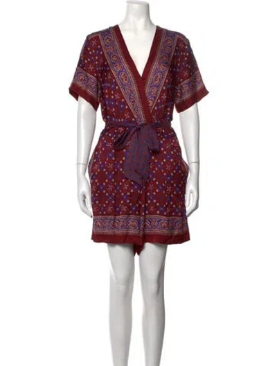 Pre-owned Sandro Patterned V-neck Romper In Burgundy