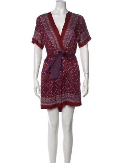 Pre-owned Sandro Patterned V-neck Romper W/ Tags In Burgundy