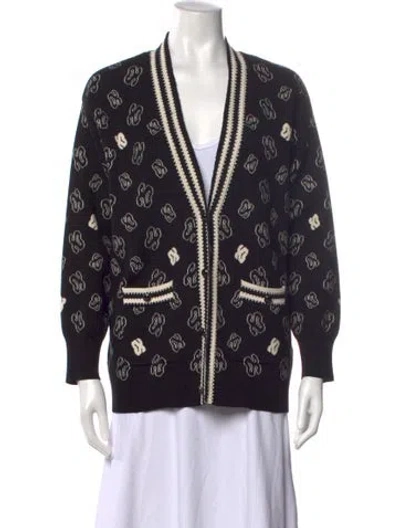 Pre-owned Sandro Patterned V-neck Sweater In Black