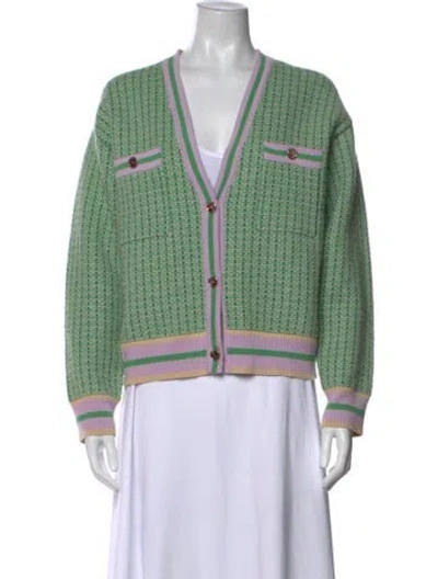 Pre-owned Sandro Patterned V-neck Sweater In Green