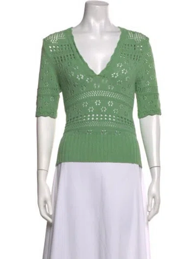 Pre-owned Sandro Patterned V-neck Sweater In Green