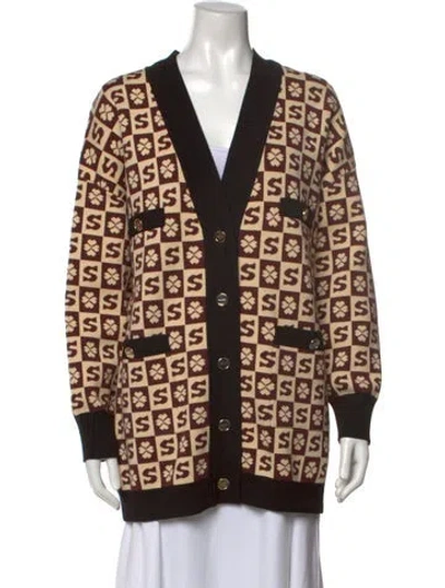Pre-owned Sandro Patterned V-neck Sweater In Neutral