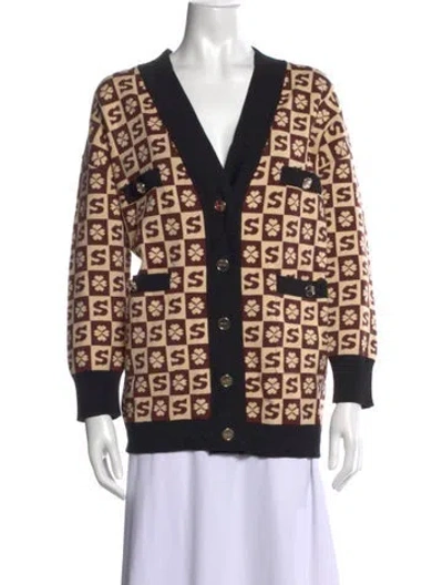 Pre-owned Sandro Patterned V-neck Sweater In Neutrals