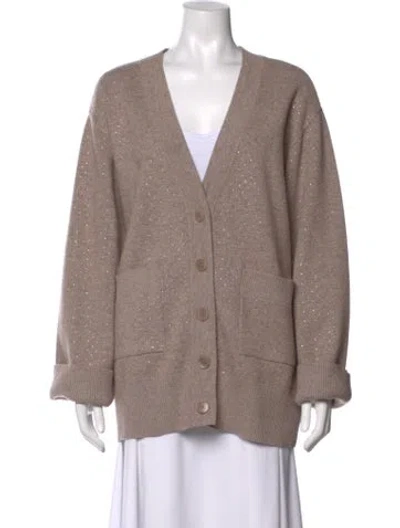 Pre-owned Sandro Patterned V-neck Sweater In Neutrals