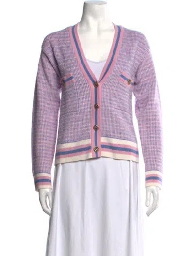 Pre-owned Sandro Patterned V-neck Sweater In Purple