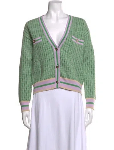 Pre-owned Sandro Patterned V-neck Sweater W/ Tags In Green