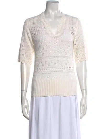 Pre-owned Sandro Patterned V-neck Sweater In White