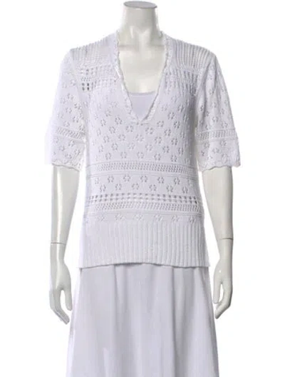 Pre-owned Sandro Patterned V-neck Sweater In White