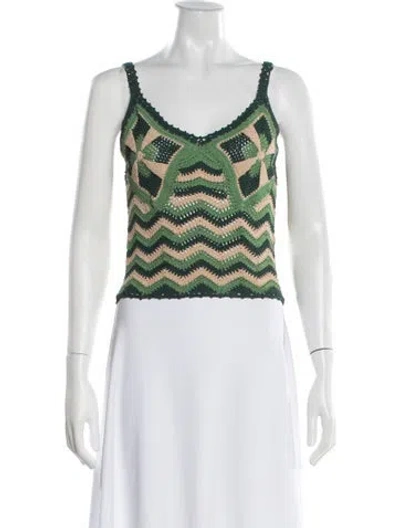 Pre-owned Sandro Patterned V-neck Top In Green