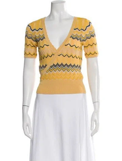 Pre-owned Sandro Patterned V-neck Top In Yellow