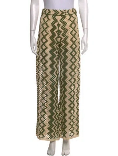 Pre-owned Sandro Patterned Wide Leg Pants In Green/neutrals