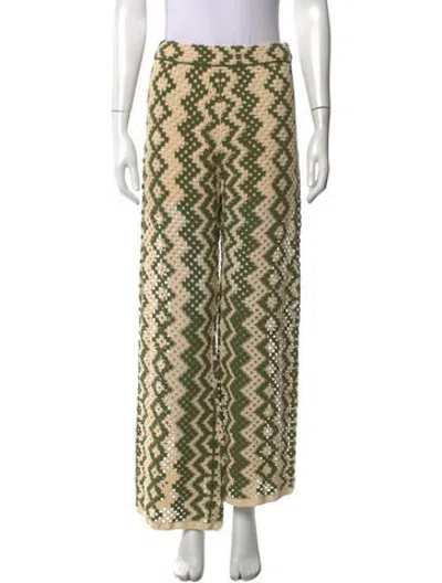 Pre-owned Sandro Patterned Wide Leg Pants In Green/neutrals
