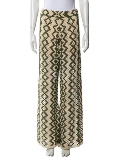 Pre-owned Sandro Patterned Wide Leg Pants W/ Tags In Green/neutrals
