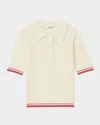 Sandro Womens Naturels Contrast-trim Knitted Cotton-blend Polo Shirt In Ecru