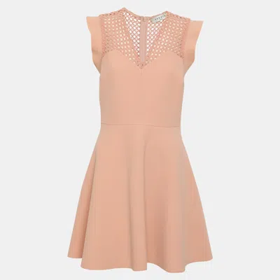 Pre-owned Sandro Peach Textured Neoprene And Lace Rebel Knee Length Dress S In Pink