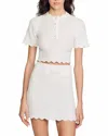 Sandro Womens Naturels Pearl-embellished Cropped Knitted Top In White