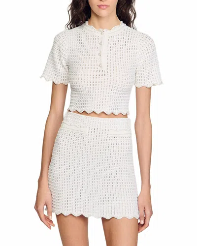 SANDRO PEARL BEADED KNIT SWEATER
