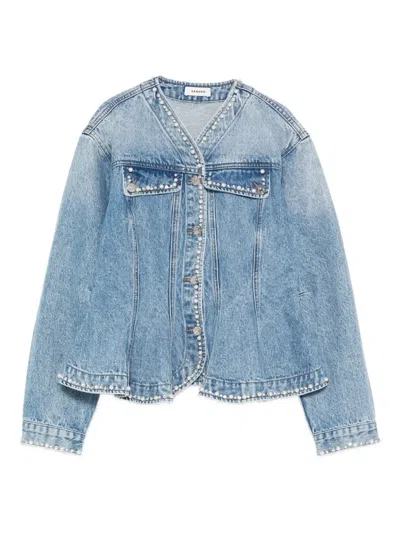 Sandro Pearl-embellishment Denim Jacket In Blue