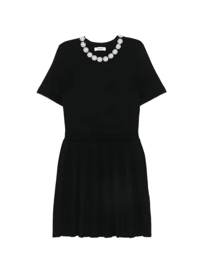 Sandro Pearl-embellished Pleated Mini Dress In Black