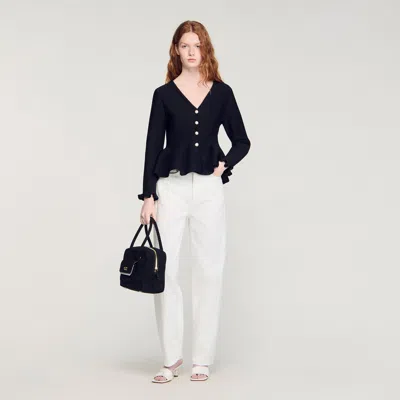 Sandro Womens Black Peplum Button-down Knitted Cardigan