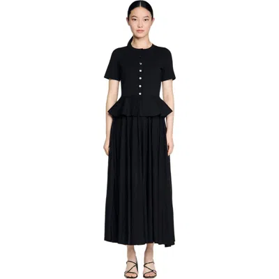 Sandro Peplum Knit Maxi Dress In Black