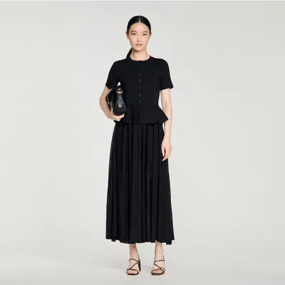 Sandro Womens Black Peplum Short-sleeved Knitted Maxi Dress
