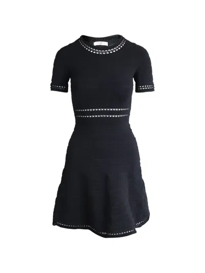 Pre-owned Sandro Perforated-detail Midi Dress In Black