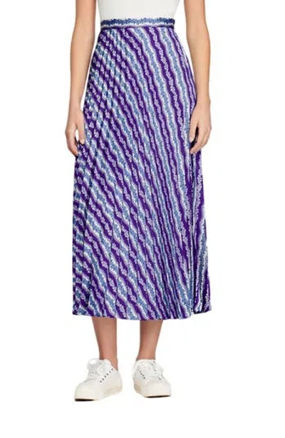 Sandro Perona Stripe Pleat A-line Skirt In Purple