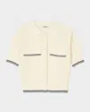 Sandro Womens Naturels Short-sleeved Ribbed Cotton-blend Cardigan In Ecru
