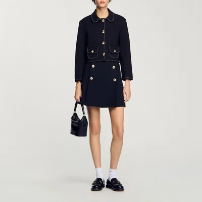 Sandro Peter Pan Collar Cropped Jacket In Black