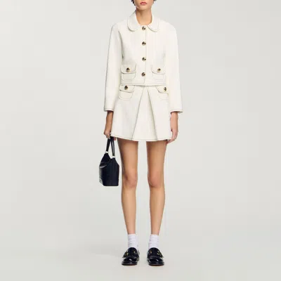 Sandro Peter Pan Collar Cropped Jacket In Ecru