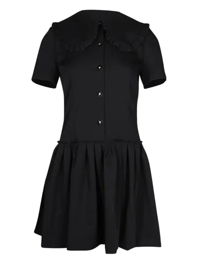 Pre-owned Sandro Peter Pan Collar Pleated Mini Dress In Black