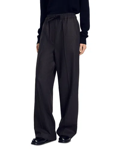 Sandro Peter Pinstriped Wide Leg Pants In Noir / Gris