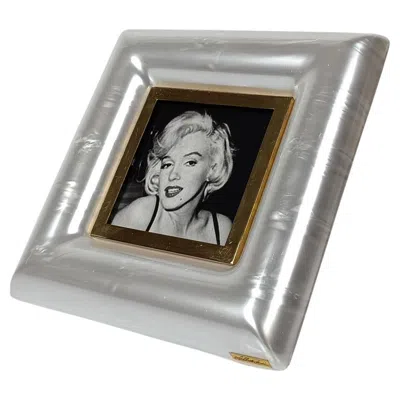 Pre-owned Sandro Petti Italian 70s Picture Frame In Faux Mother Of Pearl, Lucite And Gilded Brass In Gray
