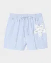 Sandro Womens Bleus Flower-embroidered Striped Stretch-cotton Shorts In Blue