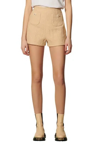Sandro Pierrot Button Detail Cotton Blend Shorts In Neutral