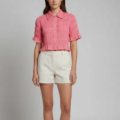 Pre-owned Sandro Pink Cotton Smocked Button Front Crop Top L
