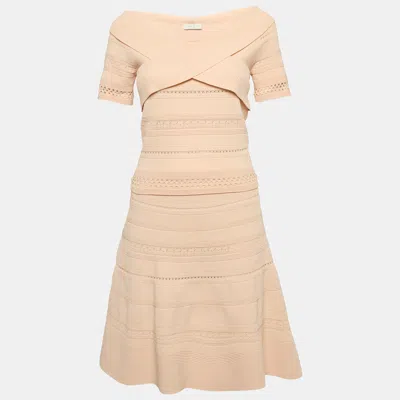 Pre-owned Sandro Pink Crisscross Knit Ophelia Top And Skirt Set L/m