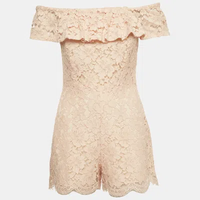 Pre-owned Sandro Pink Floral Lace Ruffled Off-shoulder Playsuit S