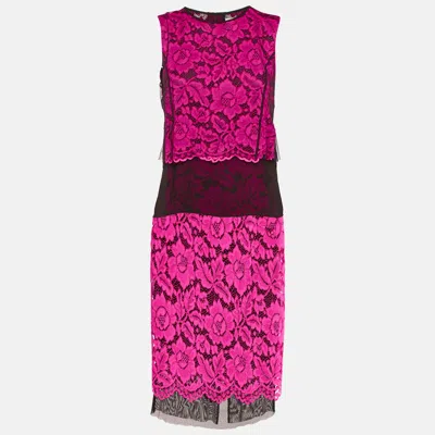 Pre-owned Sandro Pink Floral Lace Top And Skirt Set S/m
