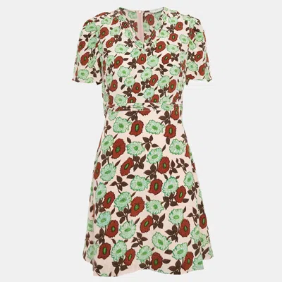 Pre-owned Sandro Pink Floral Print Silk V-neck Dress M