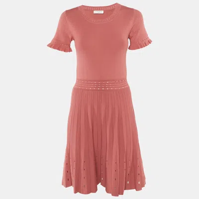 Pre-owned Sandro Pink Knit Eyelet Detail Etor Pleated Dress M