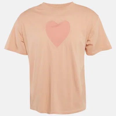 Sandro Pink Peach Pink Heart Jersey Crewneck T-shirt In Brown