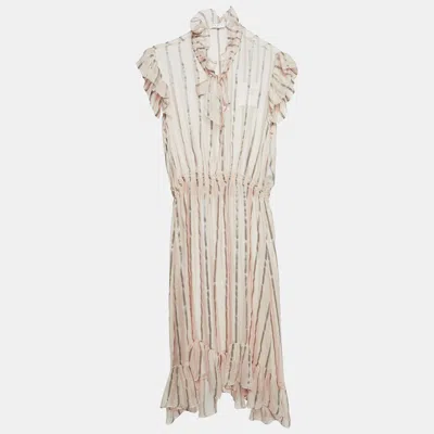Sandro Pink Stripe Silk Ruffled Midi Dress In Multi