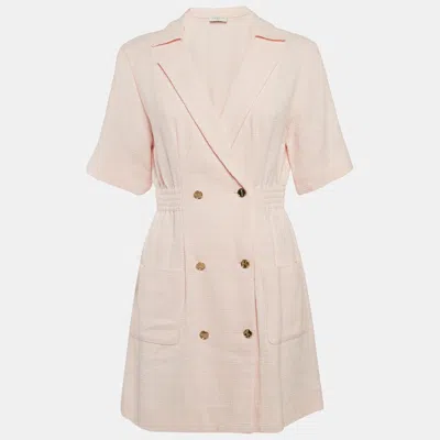 Pre-owned Sandro Pink Tweed Double Breasted Mini Dress S